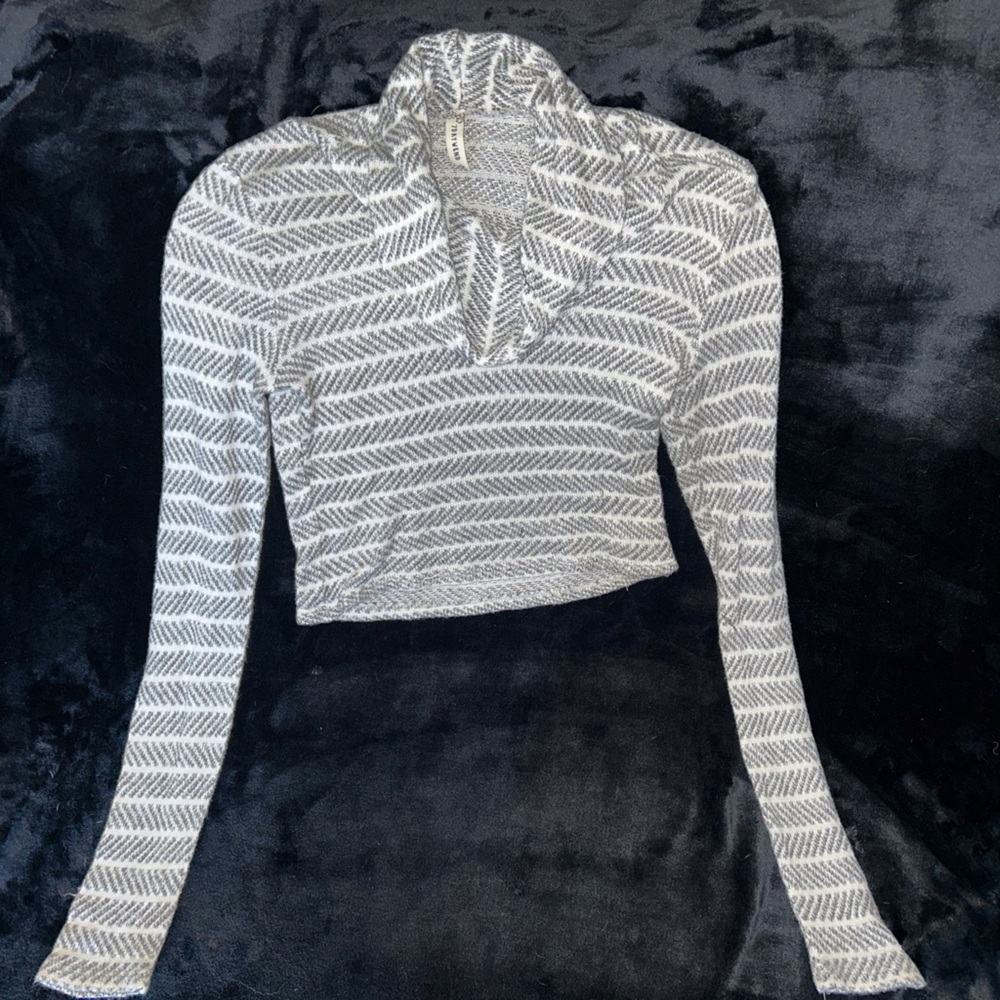 Collard Striped Long Sleeved Shirt